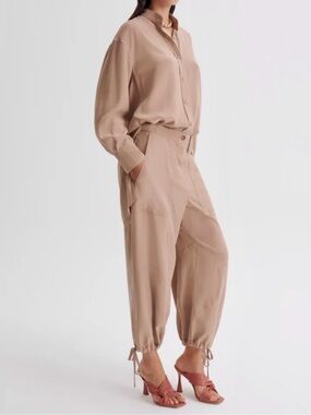 Scanlan Theodore Sueded Silk Blouse & Cargo Pants Matching Set - XS / AU 6